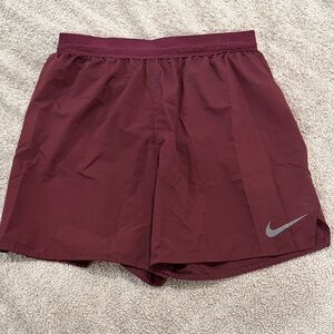 Nike Running Maroon Sports Shorts with Gray Logo